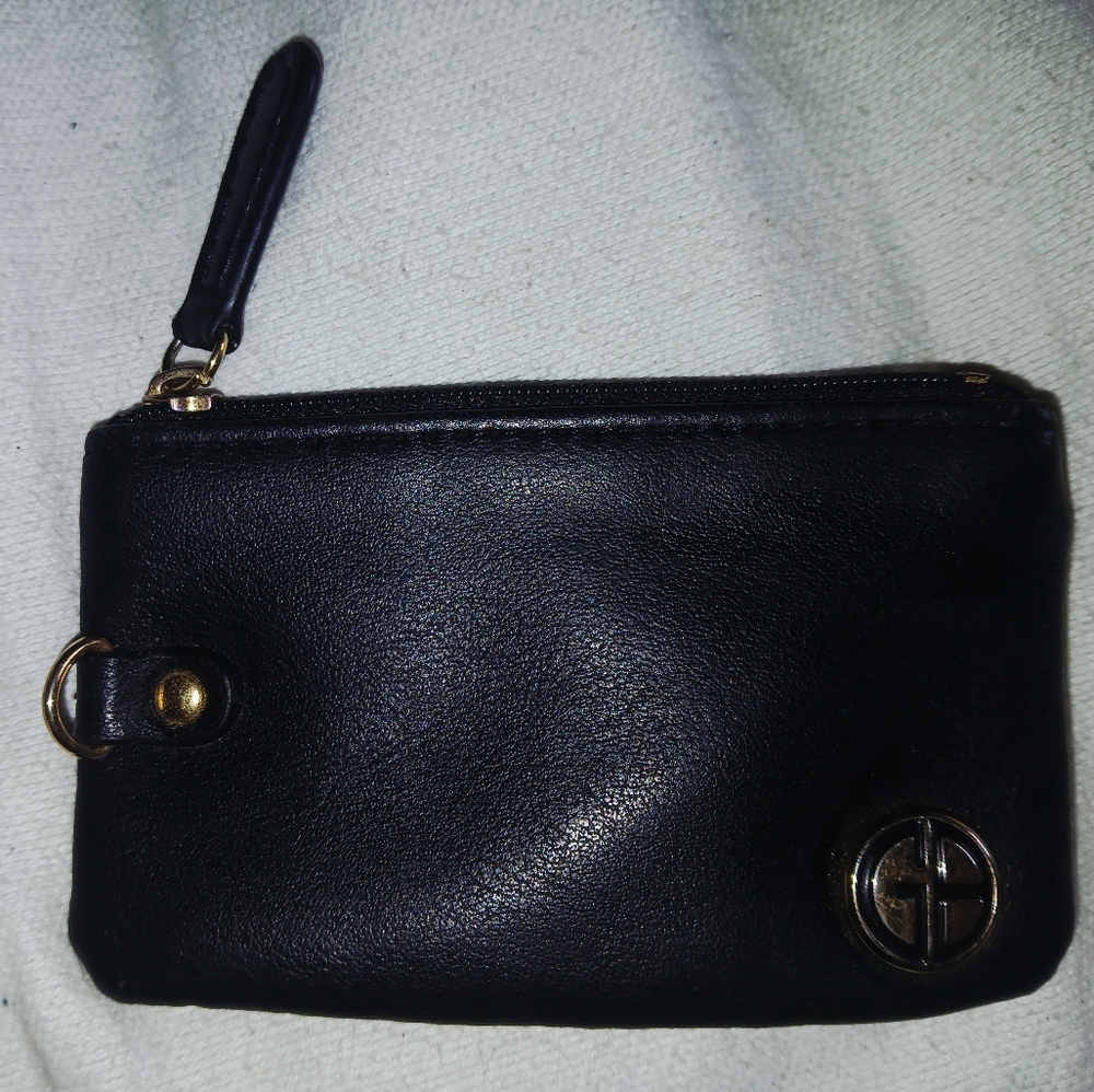 Gianni Bini Black Leather Wristlet with Gold Accents